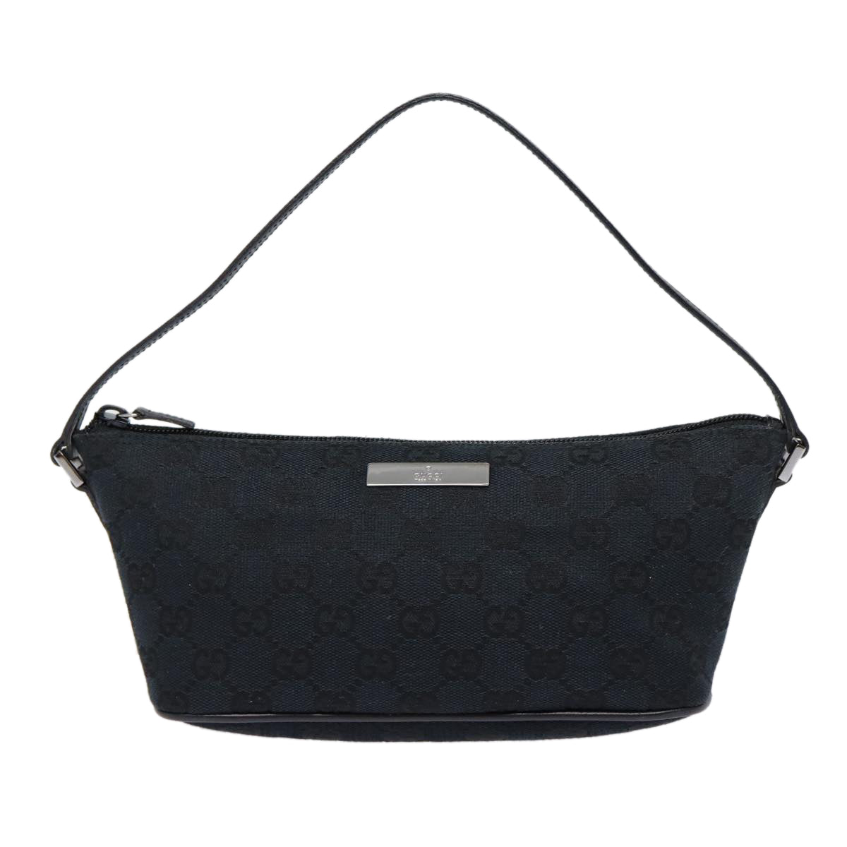 GUCCI GG Canvas hand Pouch Black Silver 07198 tb1126