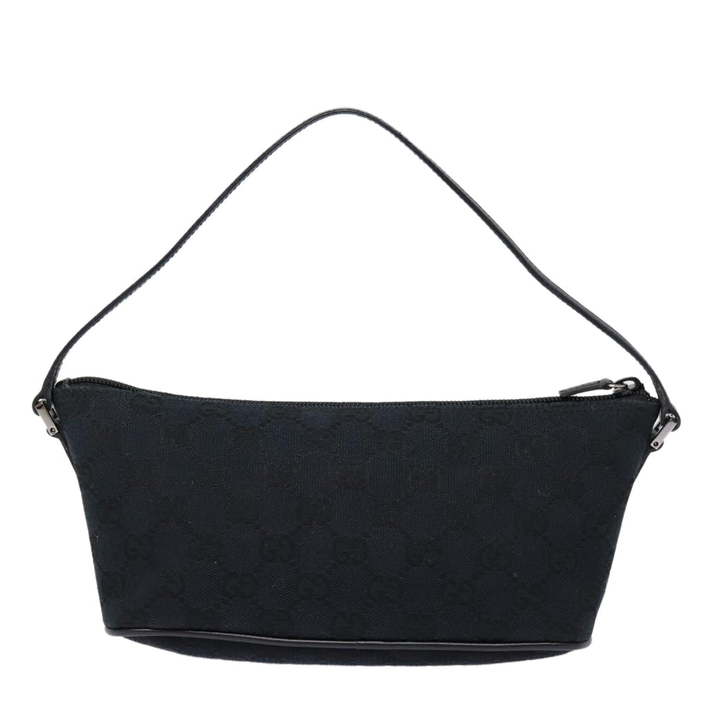 GUCCI GG Canvas hand Pouch Black Silver 07198 tb1126