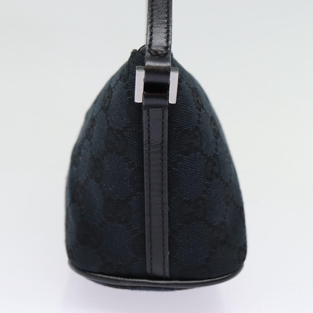 GUCCI GG Canvas hand Pouch Black Silver 07198 tb1126