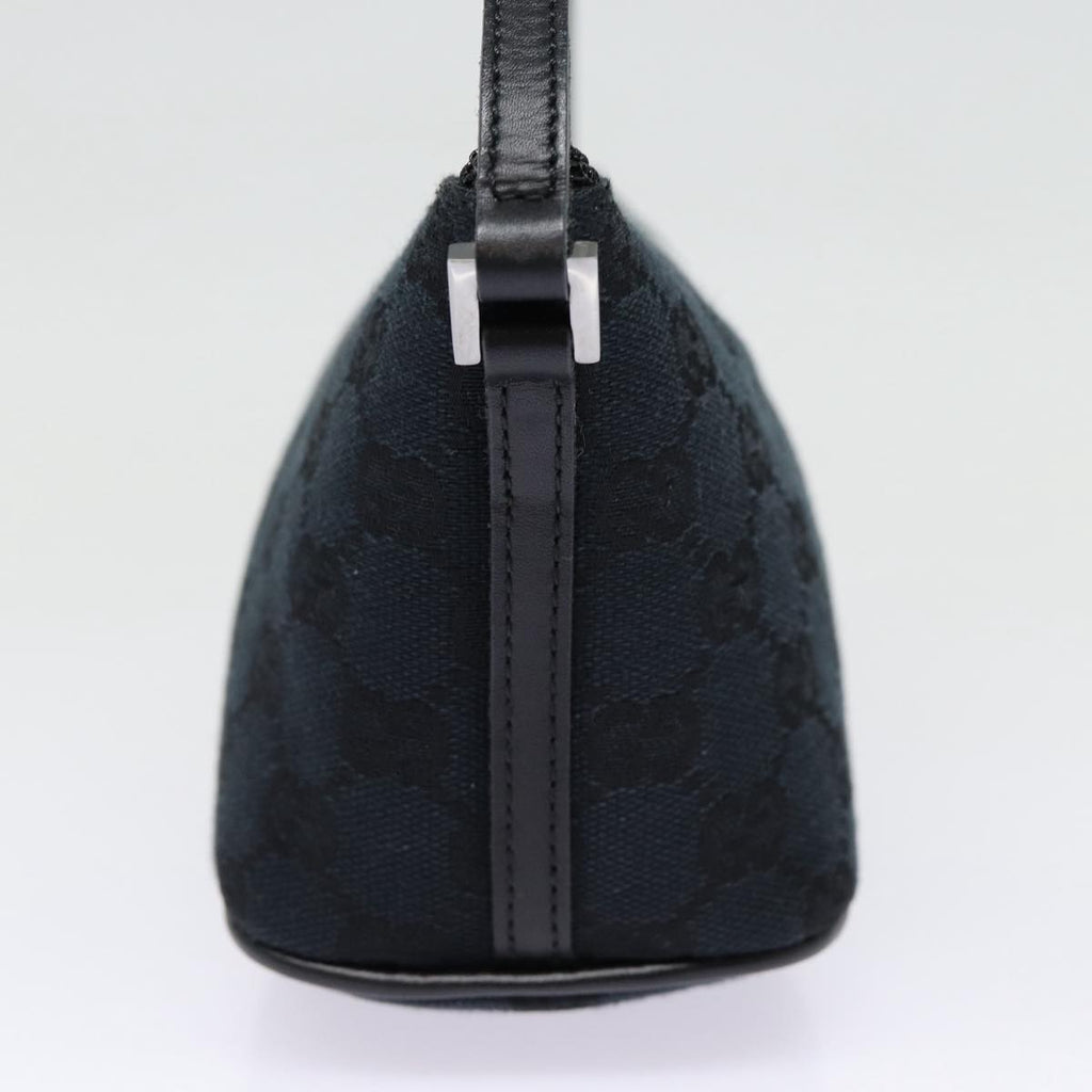 GUCCI GG Canvas hand Pouch Black Silver 07198 tb1126