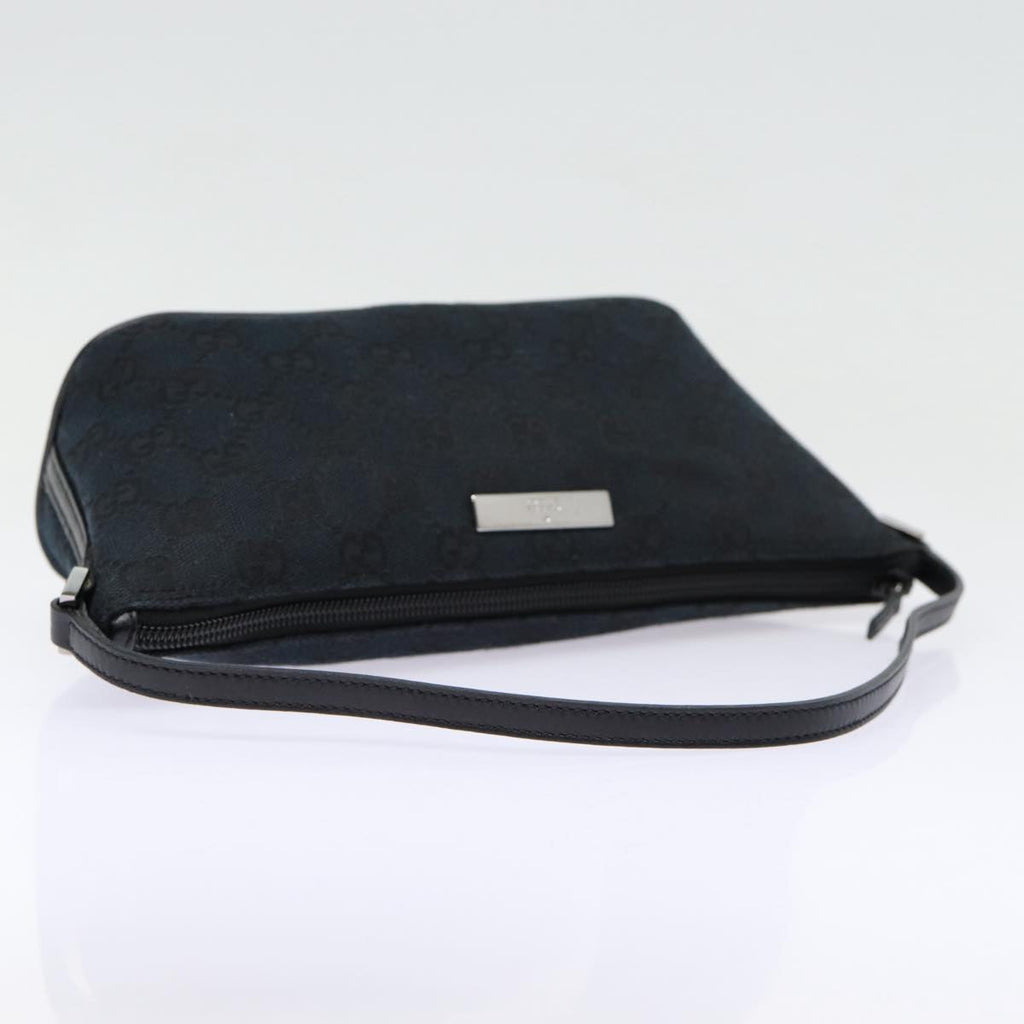 GUCCI GG Canvas hand Pouch Black Silver 07198 tb1126