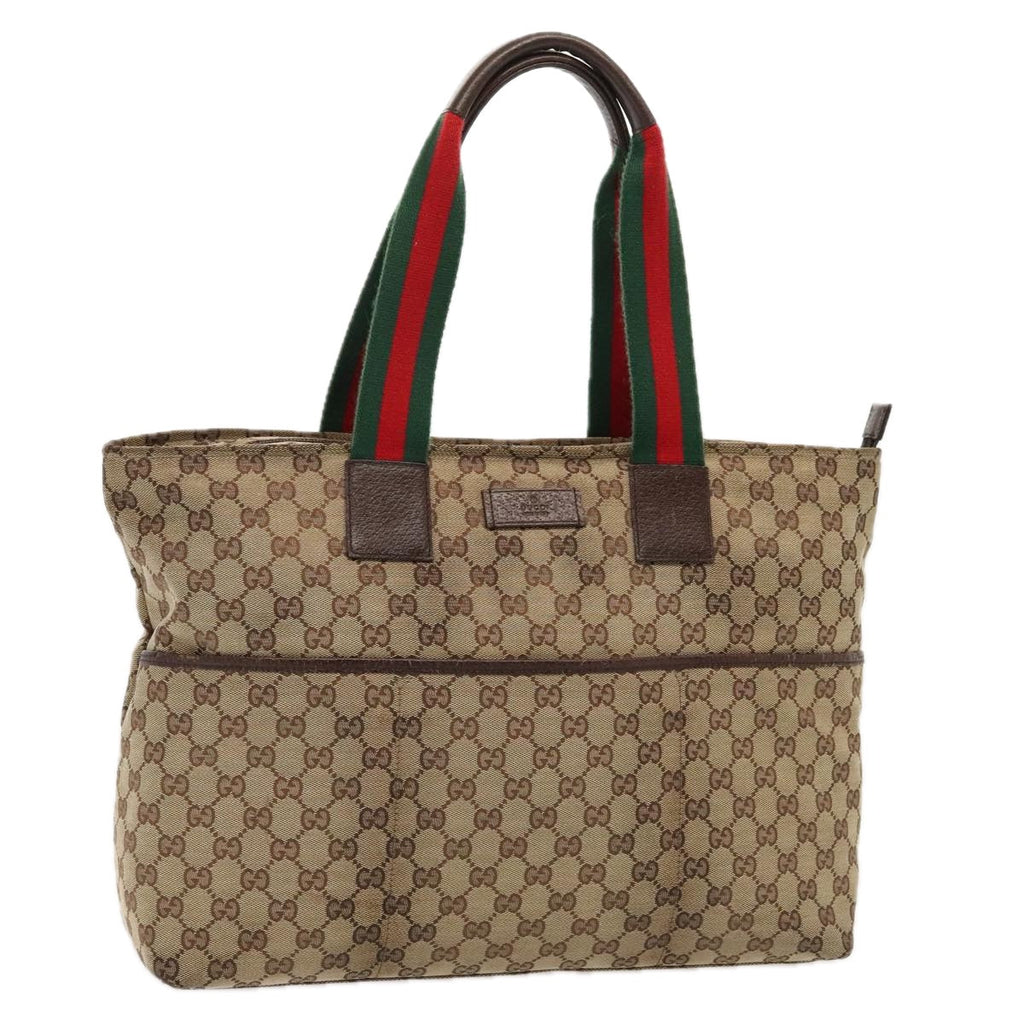 GUCCI GG Canvas Web Sherry Line Tote Bag Beige Red Silver 155524 tb1158