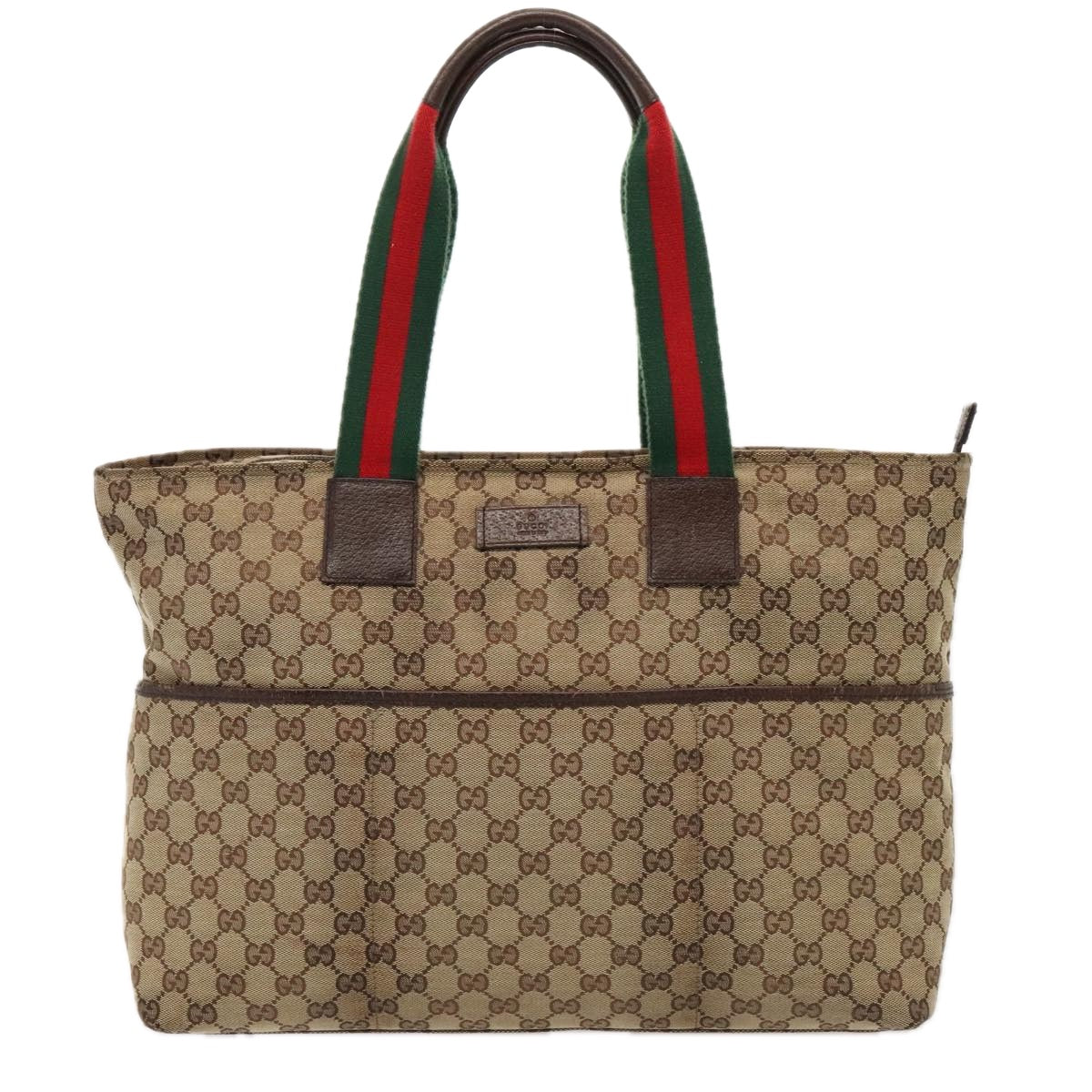 GUCCI GG Canvas Web Sherry Line Tote Bag Beige Red Silver 155524 tb1158