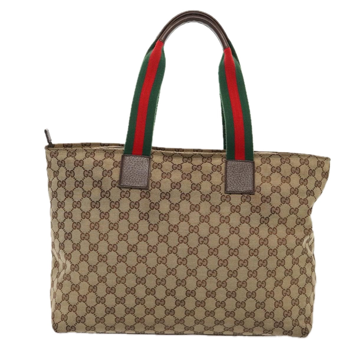 GUCCI GG Canvas Web Sherry Line Tote Bag Beige Red Silver 155524 tb1158