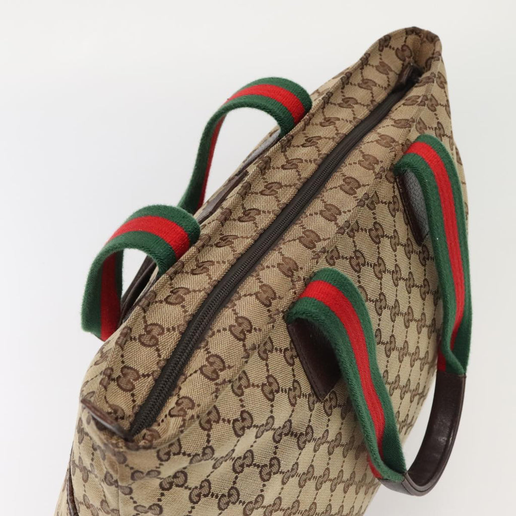 GUCCI GG Canvas Web Sherry Line Tote Bag Beige Red Silver 155524 tb1158