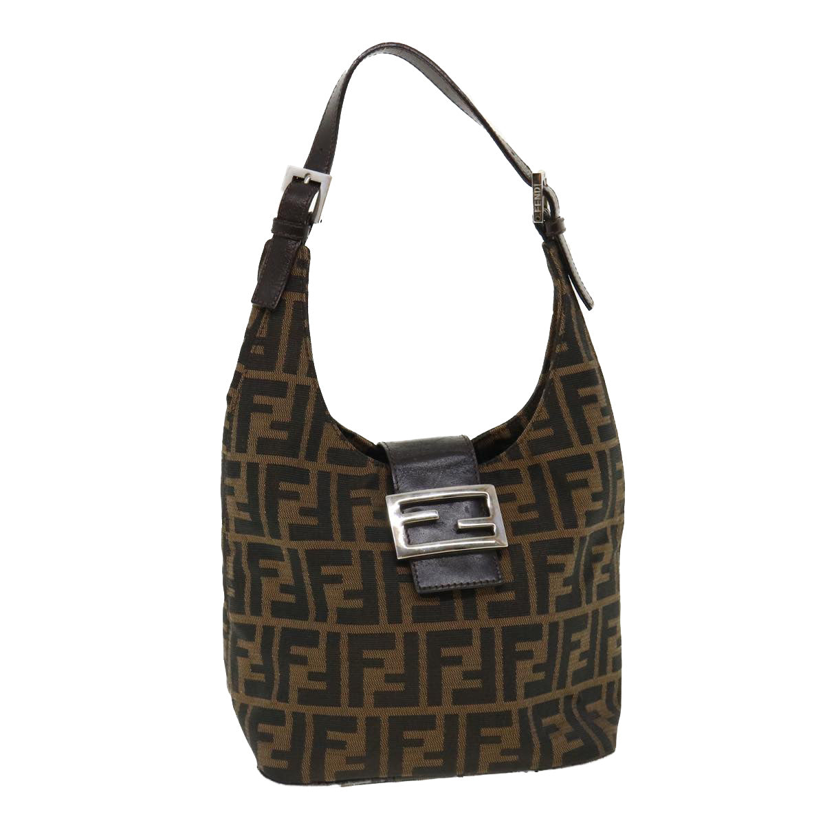 FENDI Mamma Baguette Zucca Canvas Shoulder Bag Brown tb146