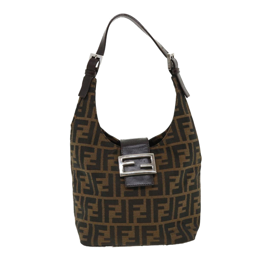 FENDI Mamma Baguette Zucca Canvas Shoulder Bag Brown tb146