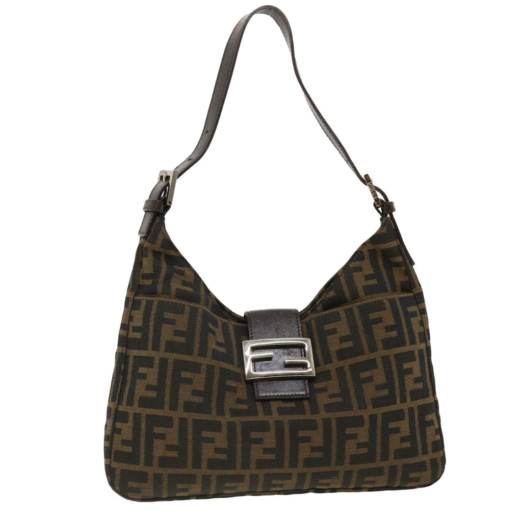 FENDI Mamma Baguette Zucca Canvas Shoulder Bag Brown tb147
