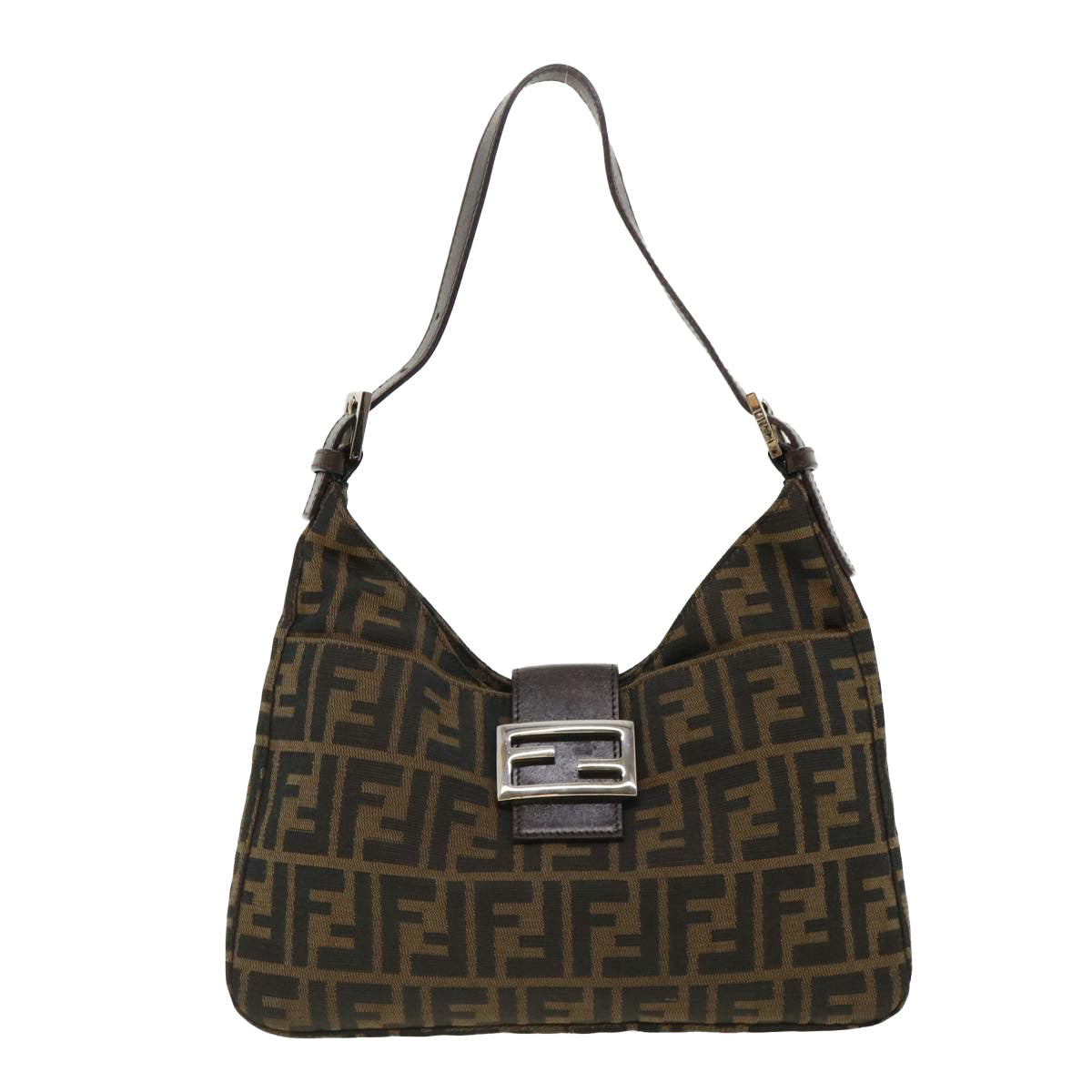 FENDI Mamma Baguette Zucca Canvas Shoulder Bag Brown tb147