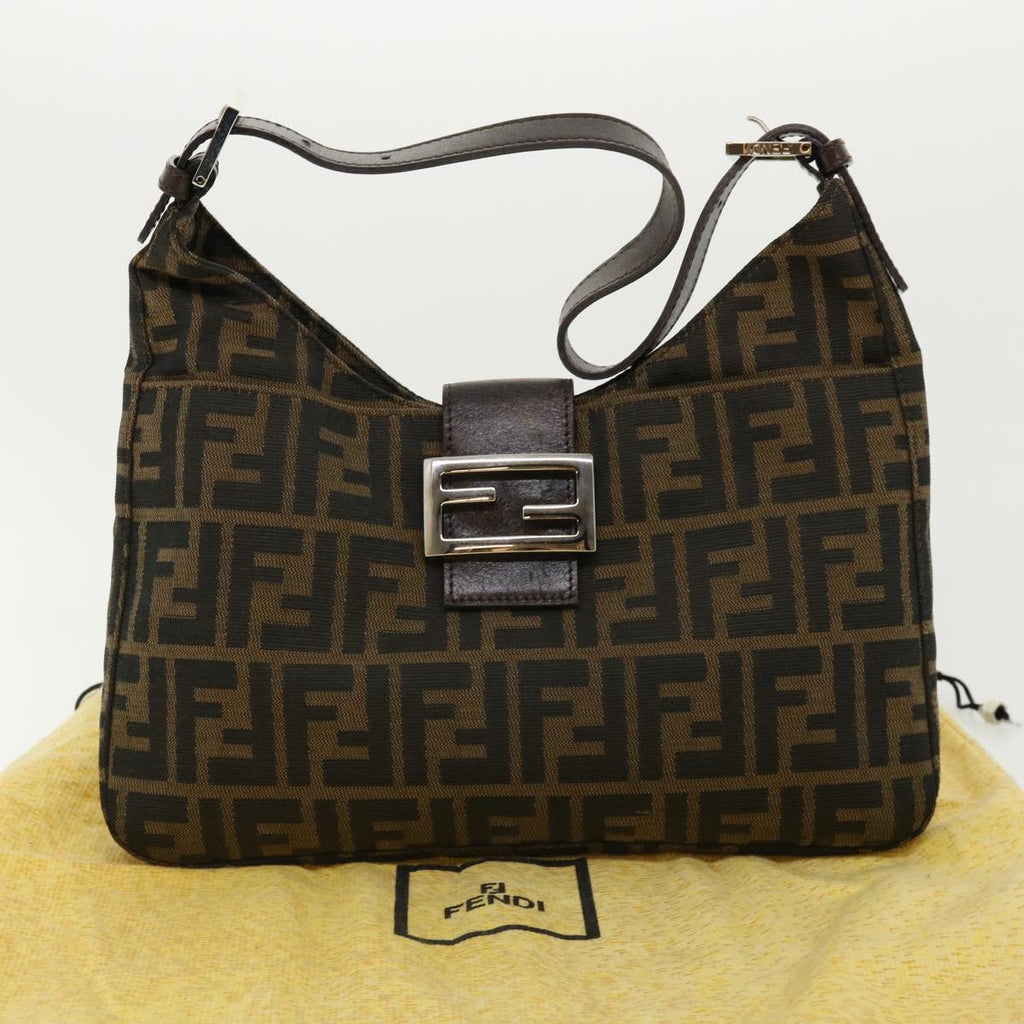 FENDI Mamma Baguette Zucca Canvas Shoulder Bag Brown tb147