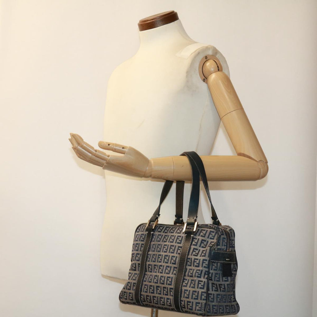 FENDI Zucchino Canvas Hand Bag Navy tb255