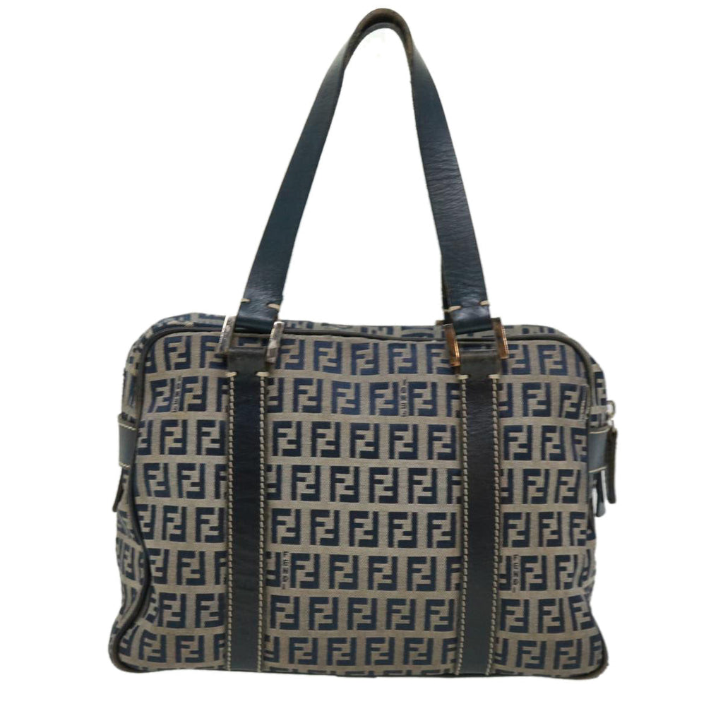FENDI Zucchino Canvas Hand Bag Navy tb255
