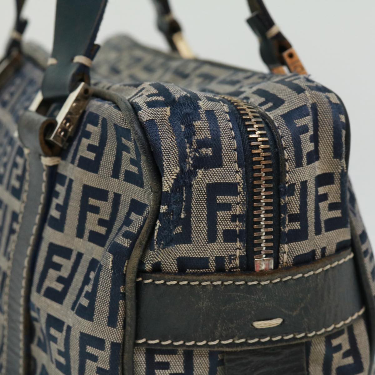 FENDI Zucchino Canvas Hand Bag Navy tb255
