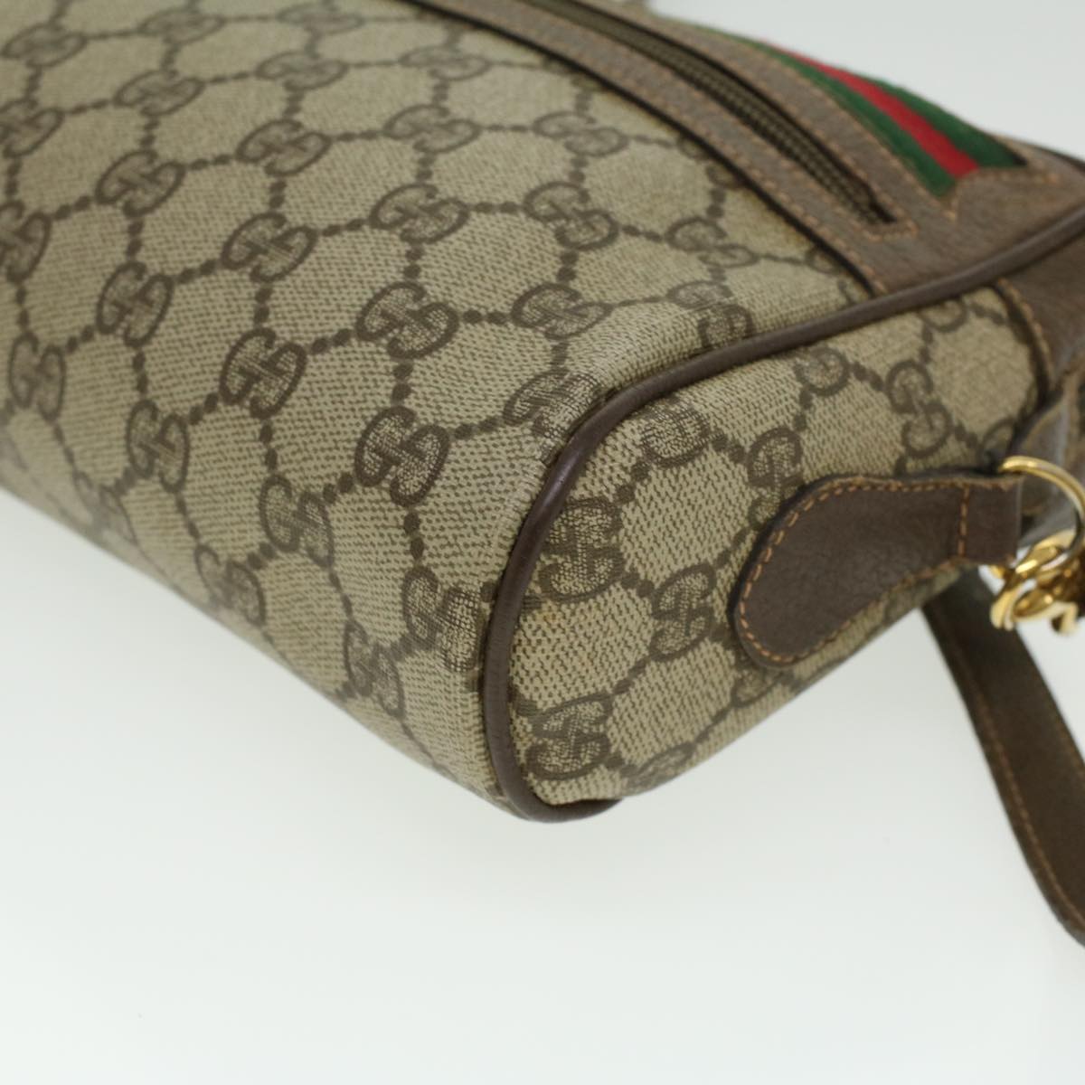 GUCCI Web Sherry Line GG Canvas Shoulder Bag PVC Leather Beige Green tb446