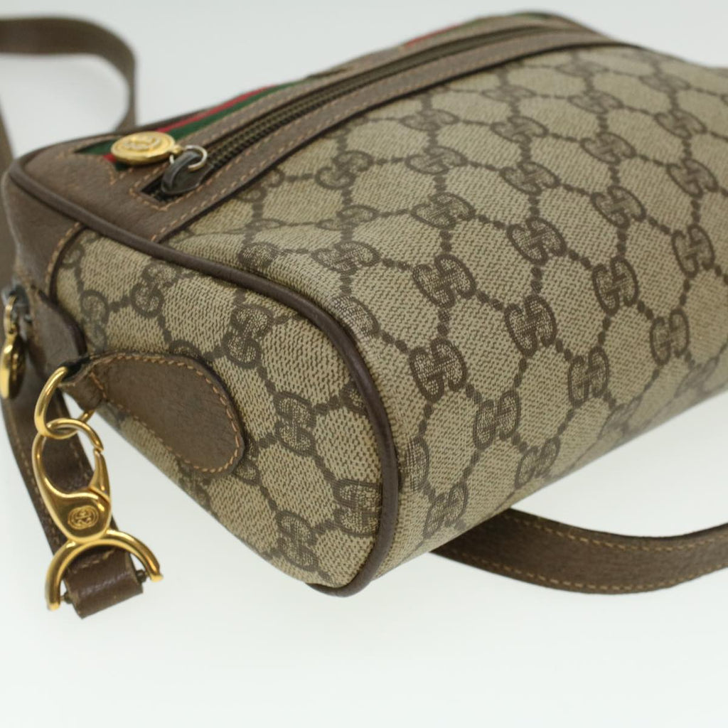GUCCI Web Sherry Line GG Canvas Shoulder Bag PVC Leather Beige Green tb446
