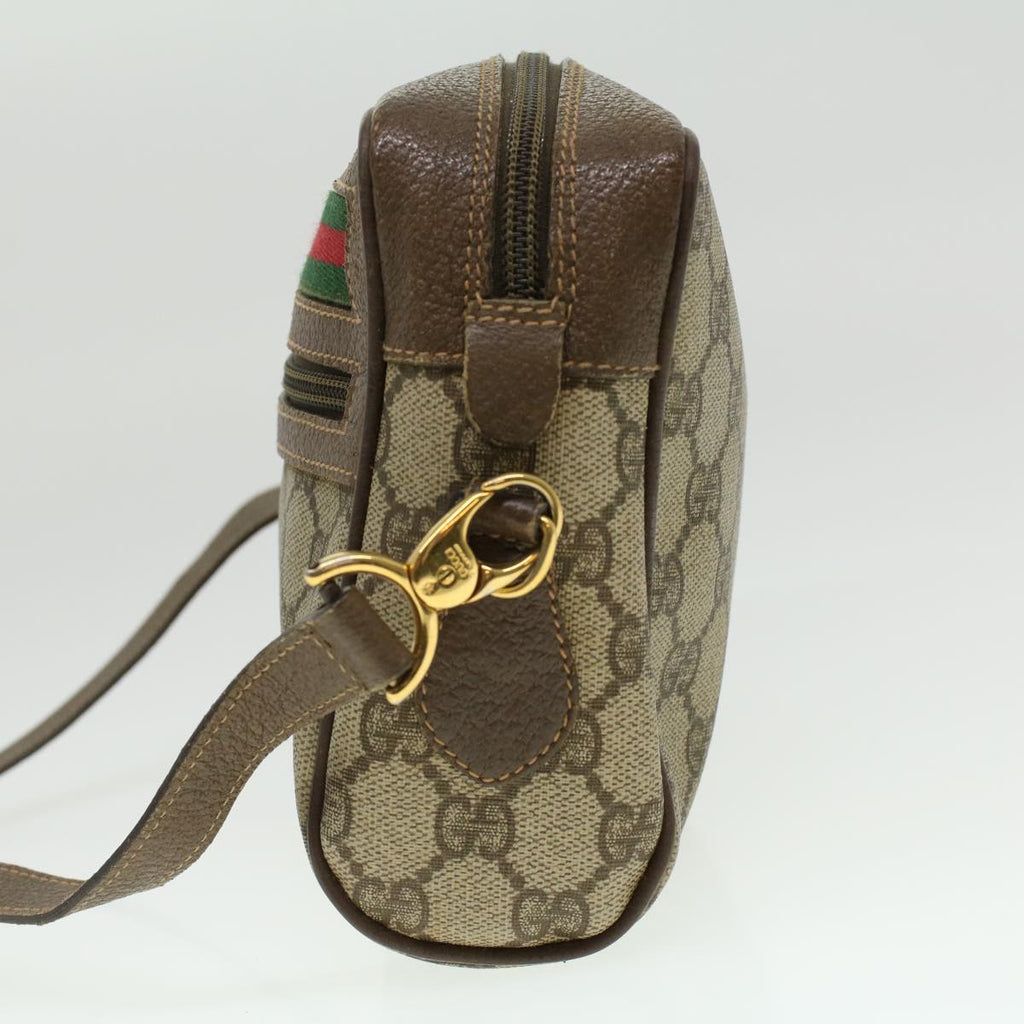 GUCCI Web Sherry Line GG Canvas Shoulder Bag PVC Leather Beige Green tb446