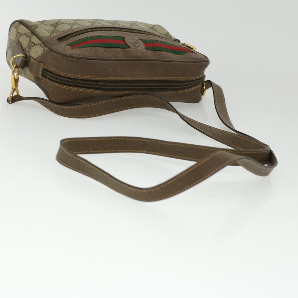 GUCCI Web Sherry Line GG Canvas Shoulder Bag PVC Leather Beige Green tb446