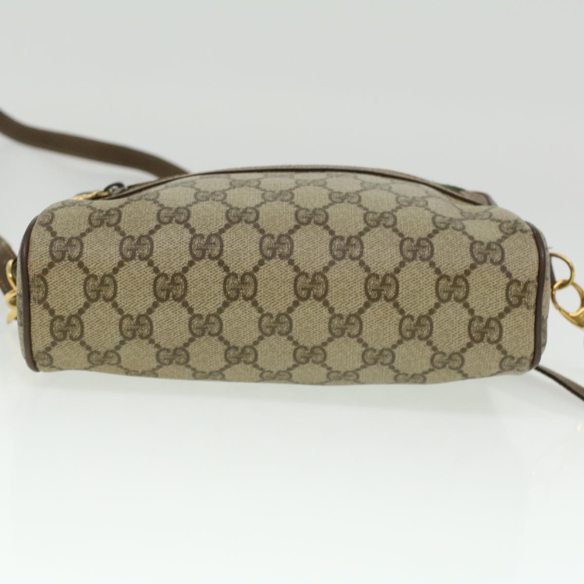 GUCCI Web Sherry Line GG Canvas Shoulder Bag PVC Leather Beige Green tb446