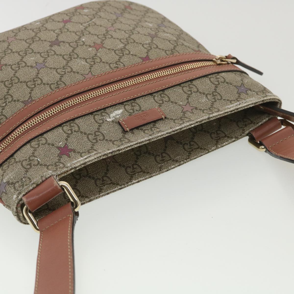 GUCCI GG Canvas Star Shoulder Bag PVC Leather Beige Pink 295257 tb525