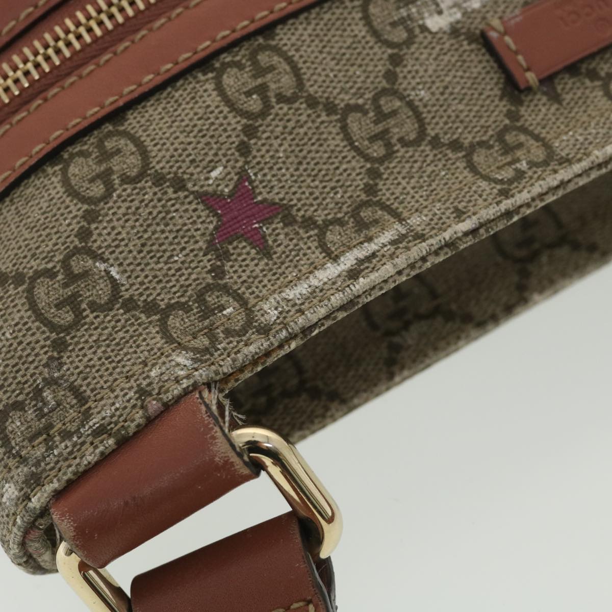 GUCCI GG Canvas Star Shoulder Bag PVC Leather Beige Pink 295257 tb525