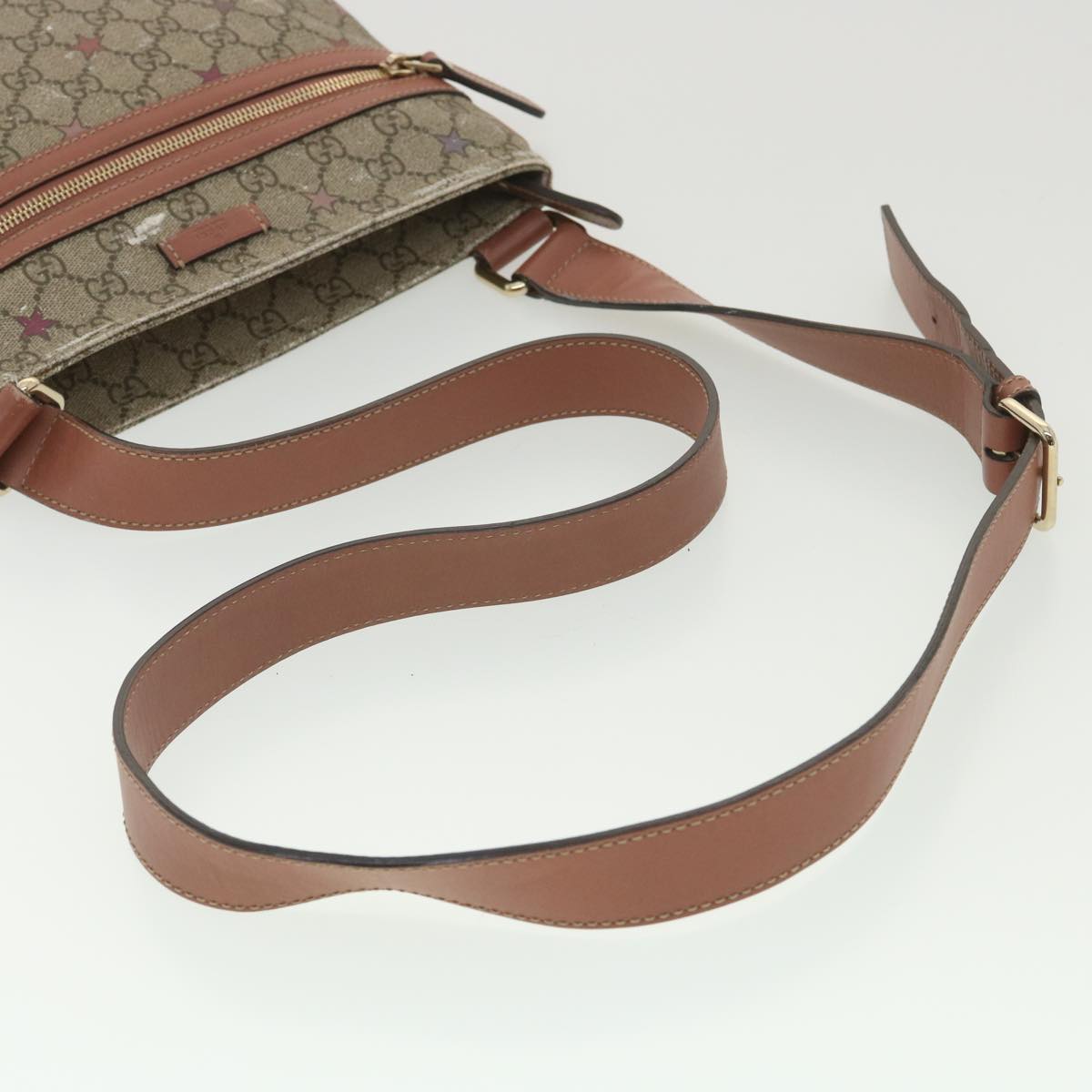 GUCCI GG Canvas Star Shoulder Bag PVC Leather Beige Pink 295257 tb525