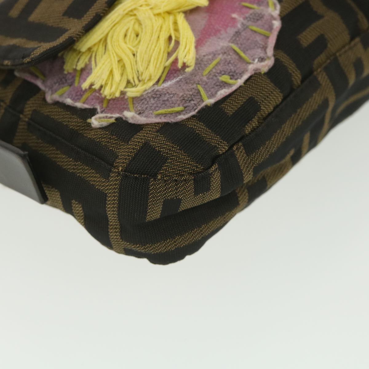 FENDI Zucca Canvas flower embroidery Mamma Baguette Shoulder Brown tb552