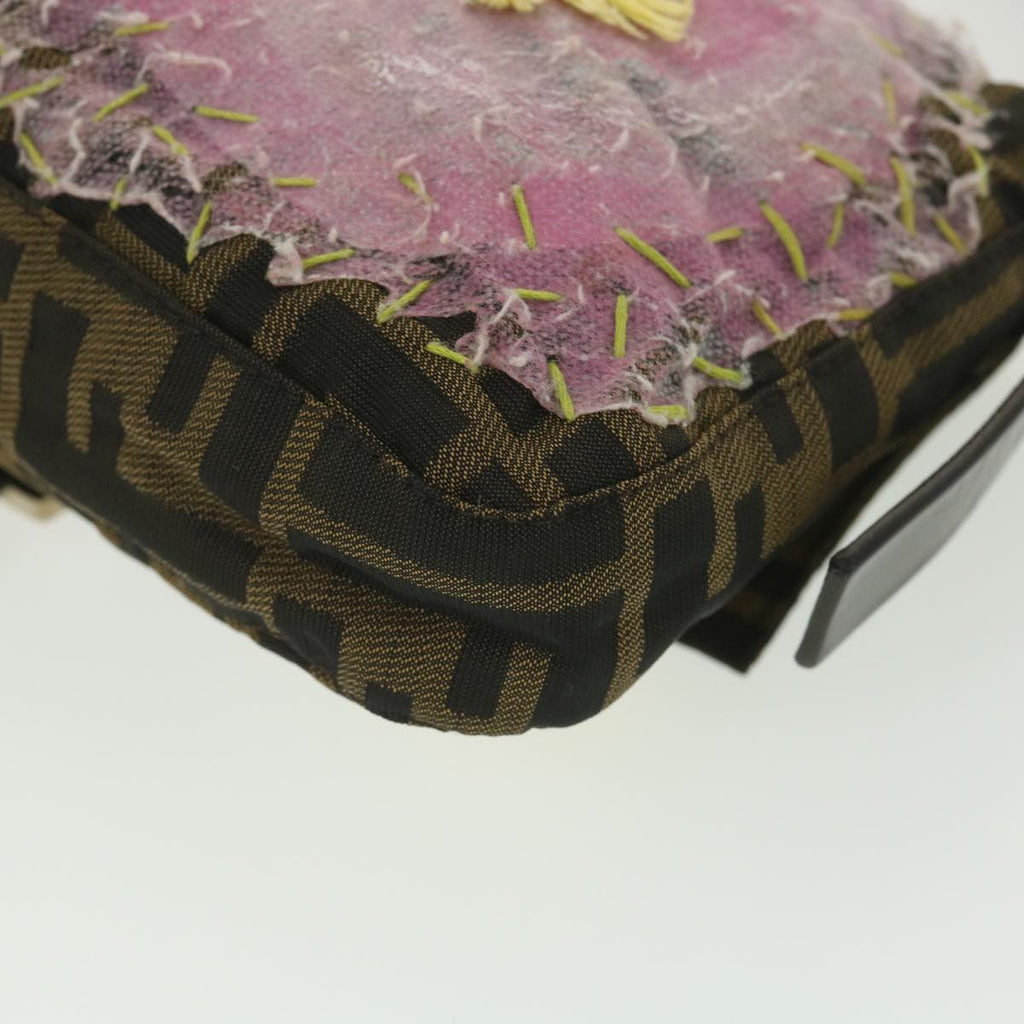 FENDI Zucca Canvas flower embroidery Mamma Baguette Shoulder Brown tb552