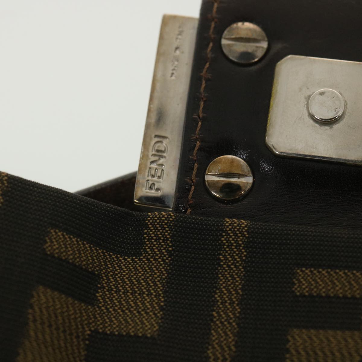 FENDI Zucca Canvas flower embroidery Mamma Baguette Shoulder Brown tb552