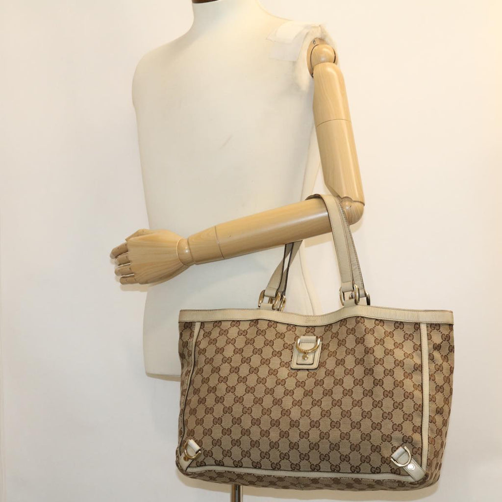 GUCCI GG Canvas Abbey Tote Bag Beige White 205141 tb580