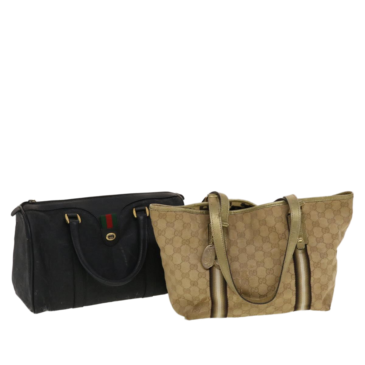 GUCCI GG Canvas Web Sherry Line Hand Bag 2Set Black Red beige tb658