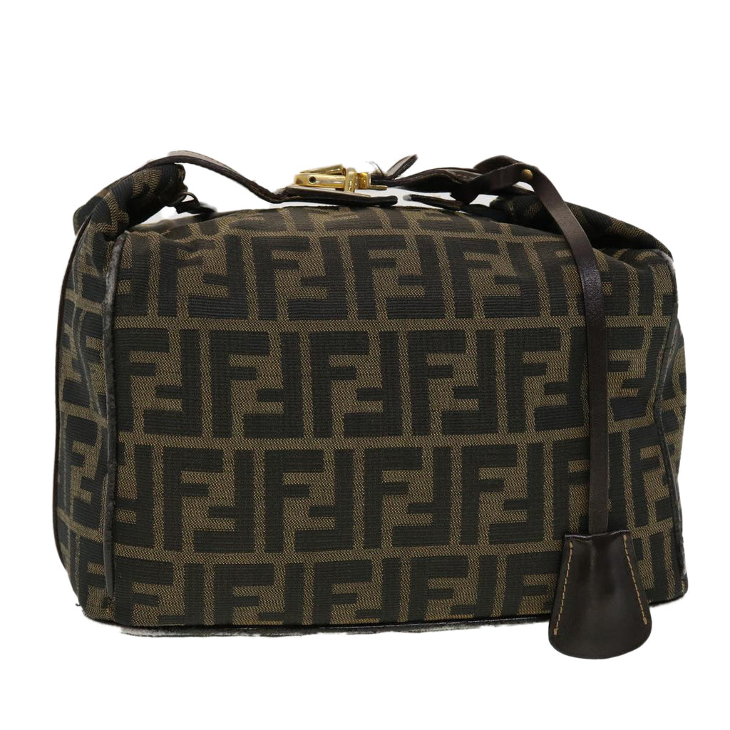 FENDI Zucca Canvas Vanity Pouch Hand Bag Nylon Brown Black tb667