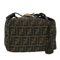 FENDI Zucca Canvas Vanity Pouch Hand Bag Nylon Brown Black tb667