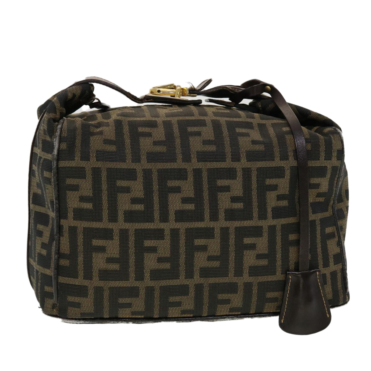 FENDI Zucca Canvas Vanity Pouch Hand Bag Nylon Brown Black tb667