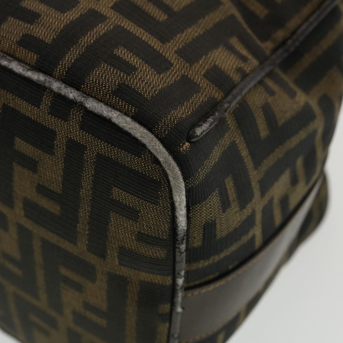 FENDI Zucca Canvas Vanity Pouch Hand Bag Nylon Brown Black tb667