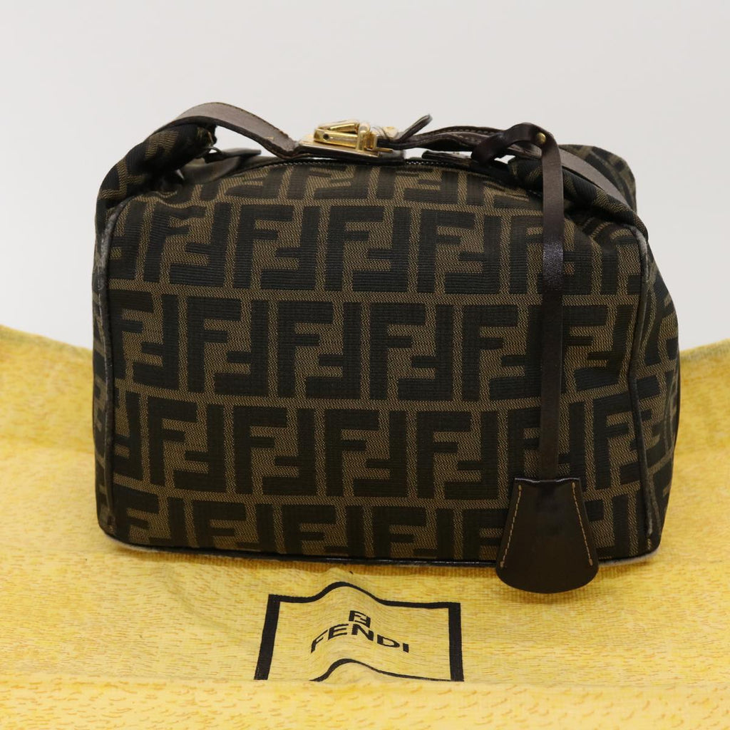 FENDI Zucca Canvas Vanity Pouch Hand Bag Nylon Brown Black tb667