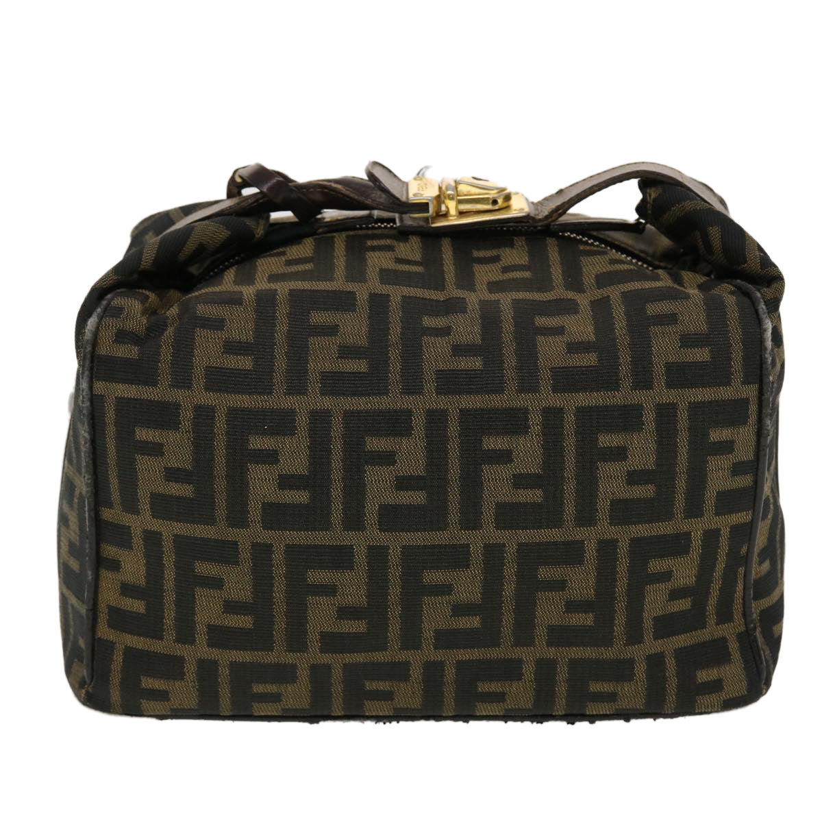 FENDI Zucca Canvas Vanity Pouch Hand Bag Nylon Brown Black tb667