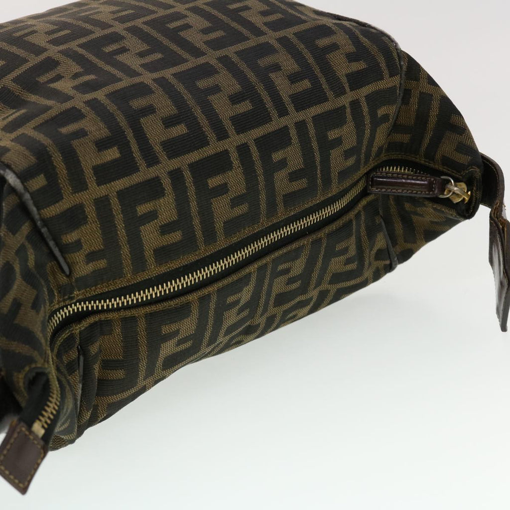 FENDI Zucca Canvas Vanity Pouch Hand Bag Nylon Brown Black tb667