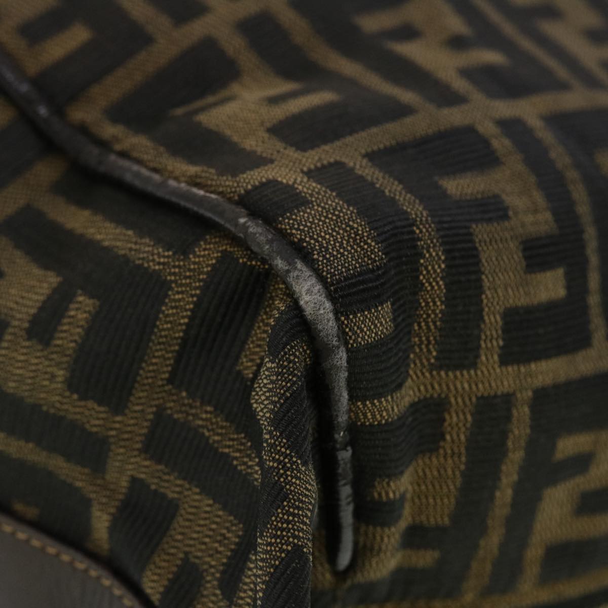 FENDI Zucca Canvas Vanity Pouch Hand Bag Nylon Brown Black tb667