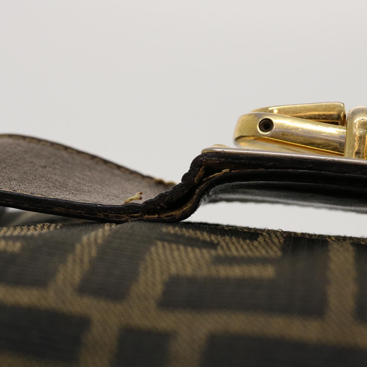 FENDI Zucca Canvas Vanity Pouch Hand Bag Nylon Brown Black tb667
