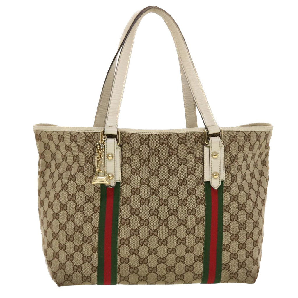 GUCCI GG Canvas Web Sherry Line Tote Bag Beige Green Red 139260 tb669