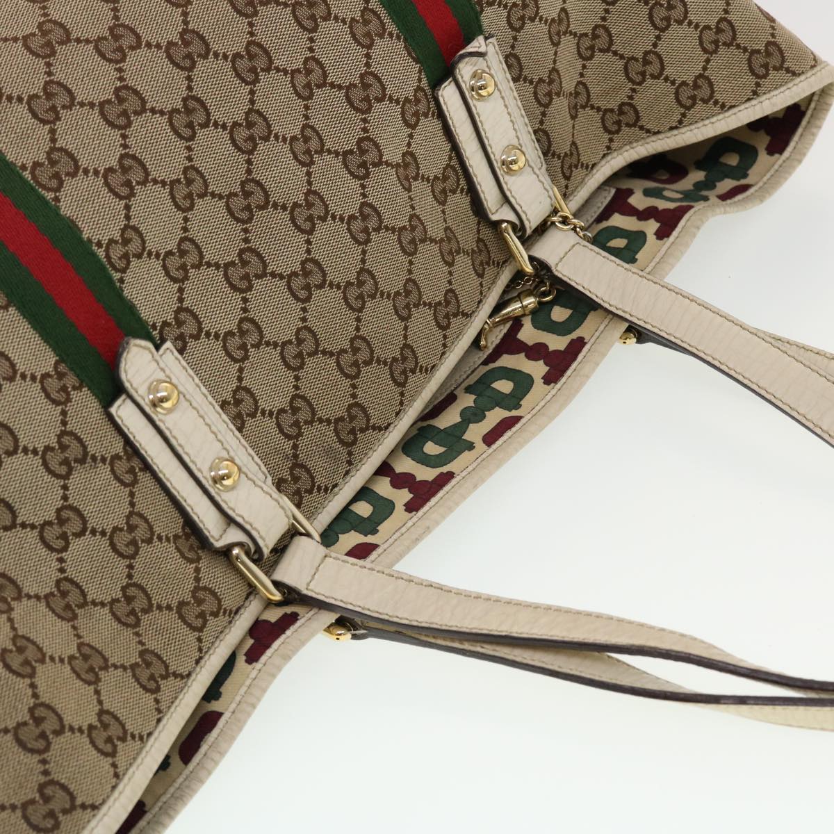 GUCCI GG Canvas Web Sherry Line Tote Bag Beige Green Red 139260 tb669