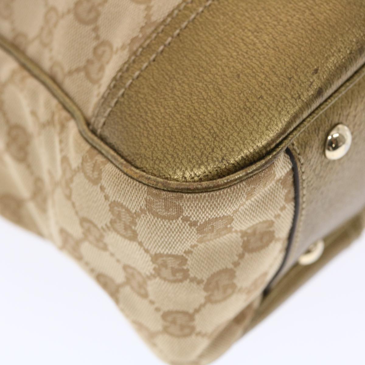 GUCCI GG Canvas Princy Line Tote Bag Leather Gold Tone 163805 tb793