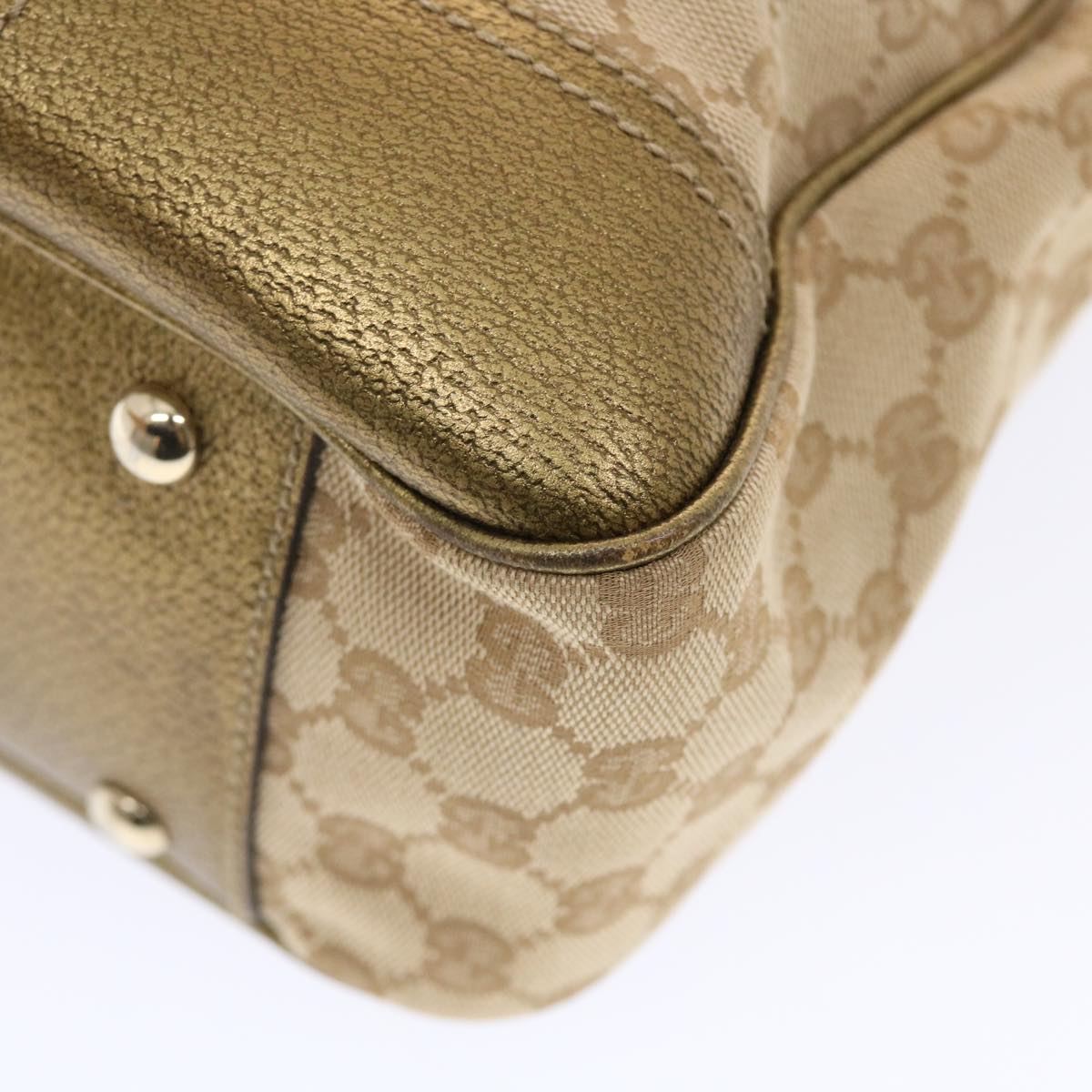 GUCCI GG Canvas Princy Line Tote Bag Leather Gold Tone 163805 tb793