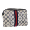 GUCCI GG Canvas Sherry Line Clutch Bag Gray Red Navy