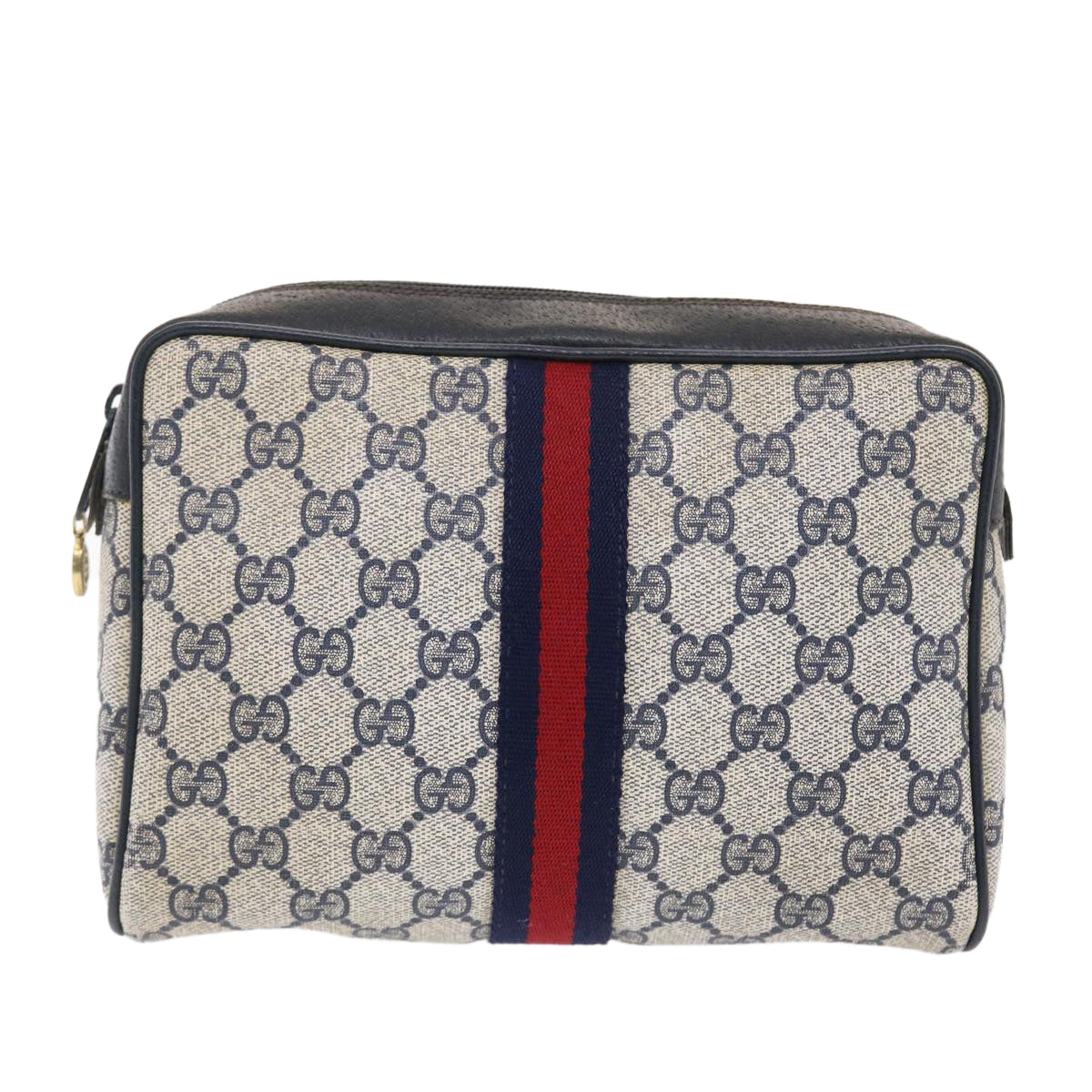 GUCCI GG Canvas Sherry Line Clutch Bag Gray Red Navy 14・014・3553 tb799