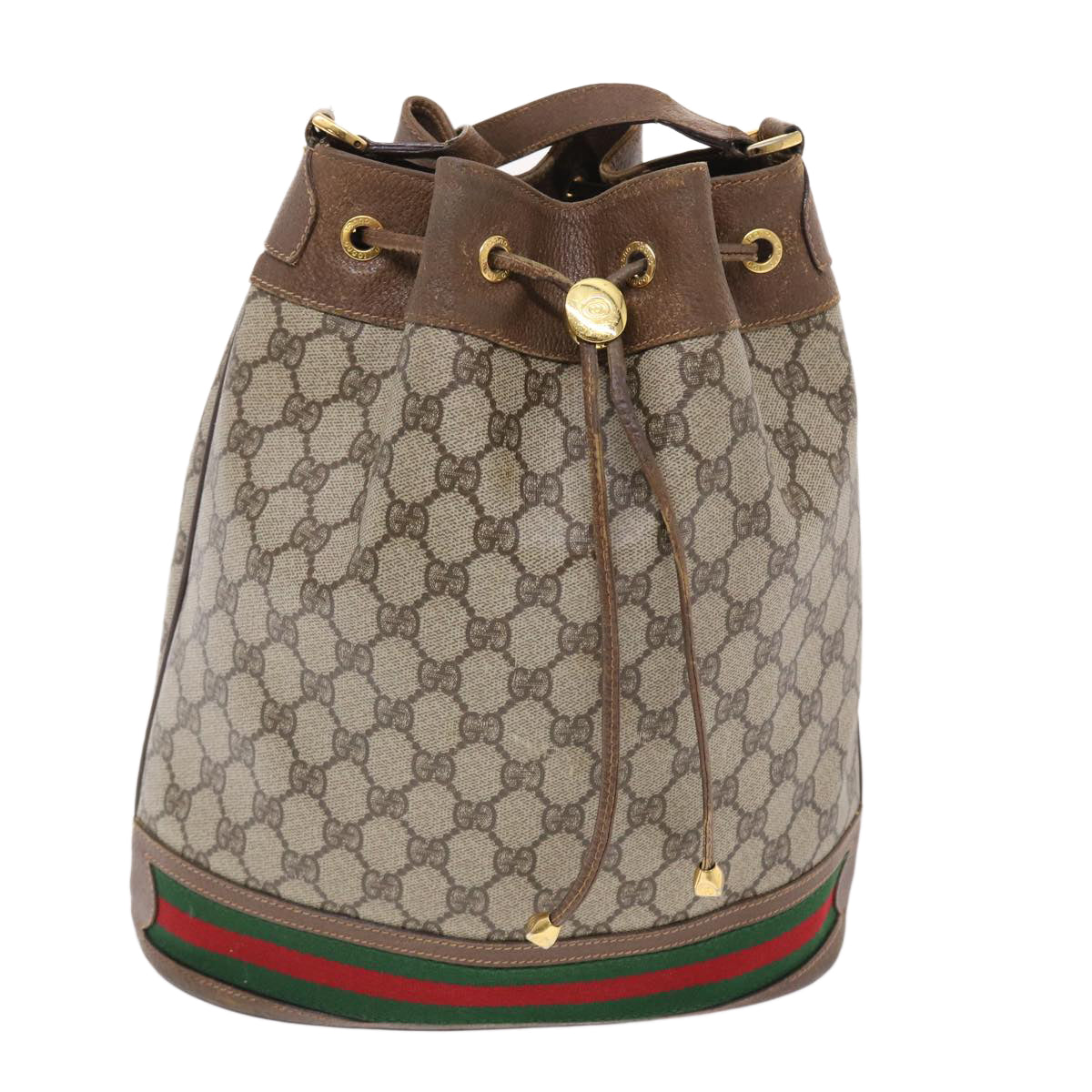 GUCCI GG Canvas Web Sherry Line Shoulder Bag Beige Red Green tb826