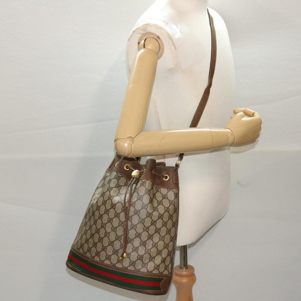 GUCCI GG Canvas Web Sherry Line Shoulder Bag Beige Red Green tb826
