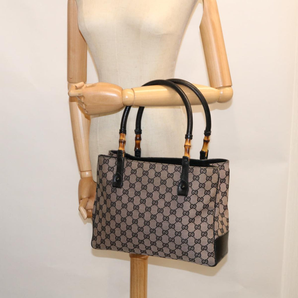 GUCCI GG Canvas Bamboo Tote Bag Navy 112526 tb929
