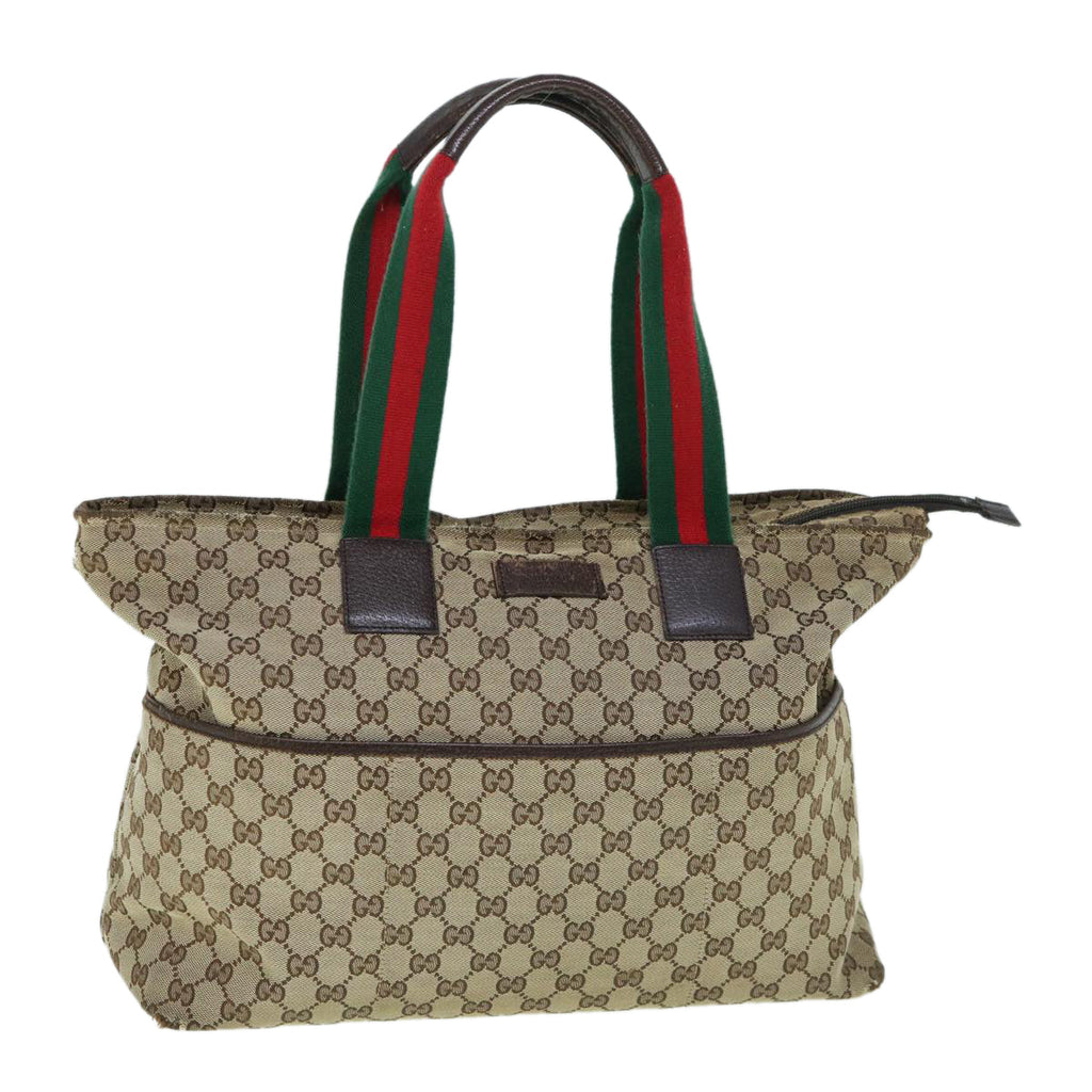 GUCCI GG Canvas Web Sherry Line Mothers Bag Tote Bag Beige Red 155524 tb937