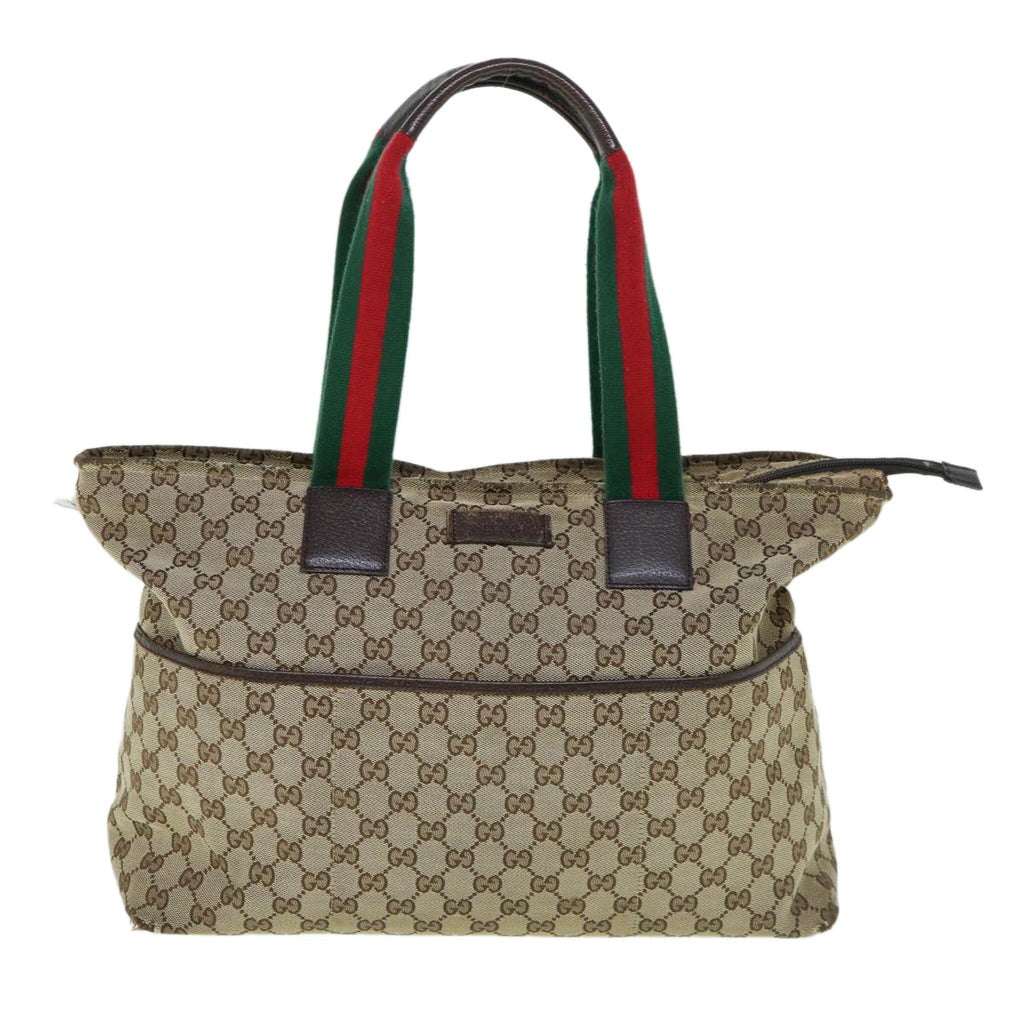 GUCCI GG Canvas Web Sherry Line Mothers Bag Tote Bag Beige Red 155524 tb937